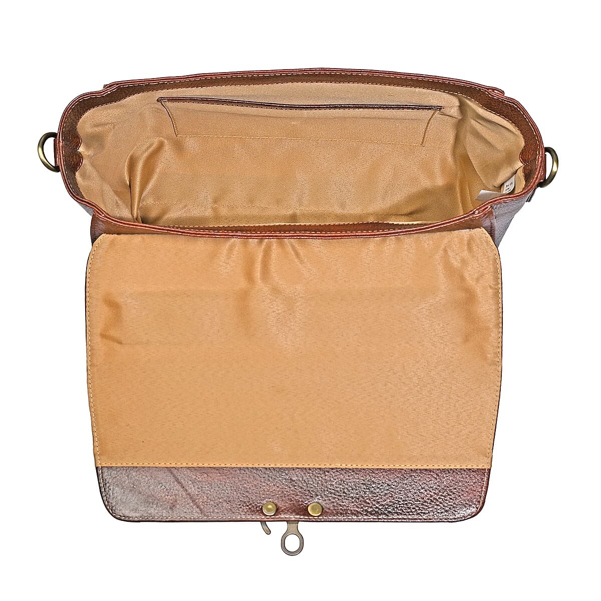 La Marey Brown Genuine Leather Tooling Handbag with Snap Lock image number 6