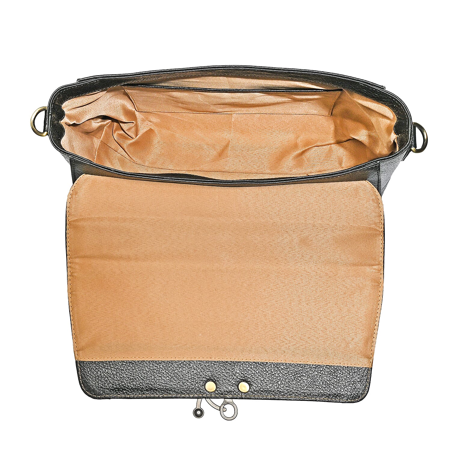 La Marey Black Genuine Leather Tooling Handbag with Snap Lock