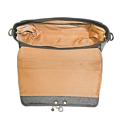 La Marey Black Genuine Leather Tooling Handbag with Snap Lock