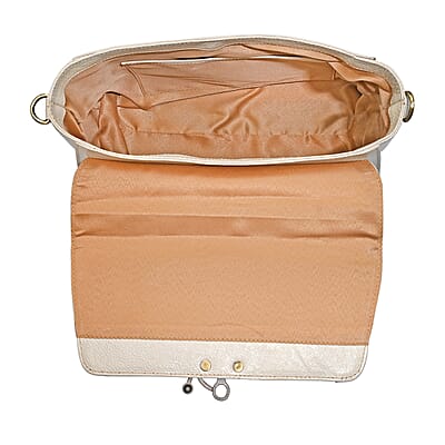 La Marey Off White Genuine Leather Tooling Handbag with Snap Lock