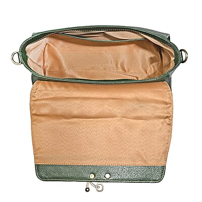 La Marey Green Genuine Leather Tooling Handbag with Snap Lock