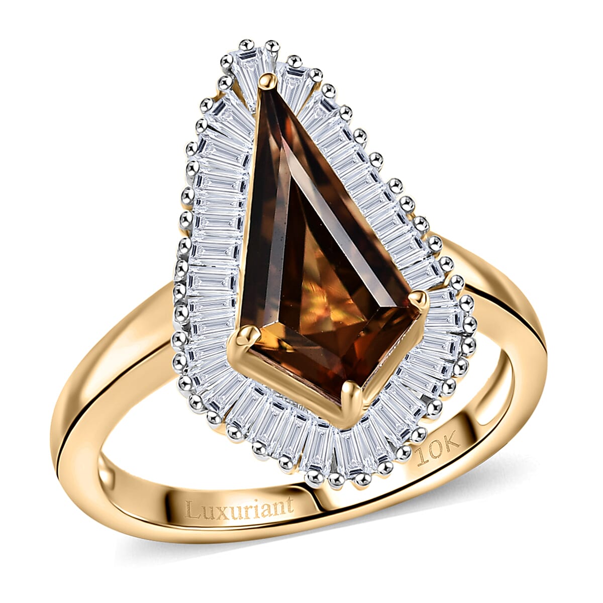 AAA Golden Turkizite and Luxuriant Lab Grown Diamond VS 2.65 ctw Ring in 10K Yellow Gold (Size 7.0) image number 0