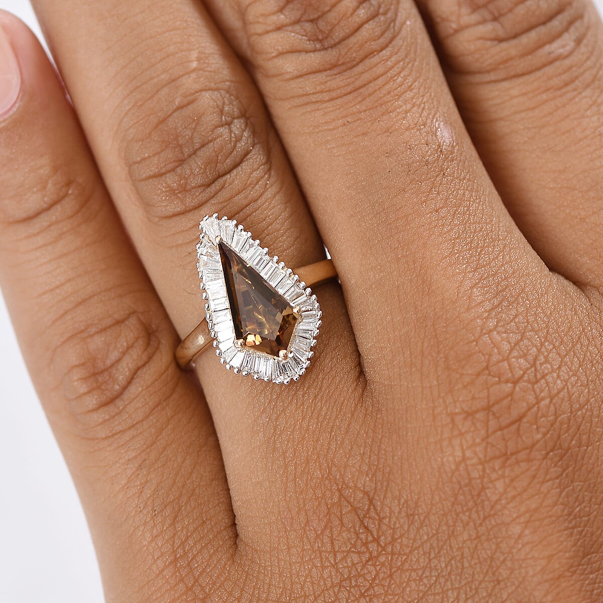 AAA Golden Turkizite and Luxuriant Lab Grown Diamond VS 2.65 ctw Ring in 10K Yellow Gold (Size 7.0) image number 2