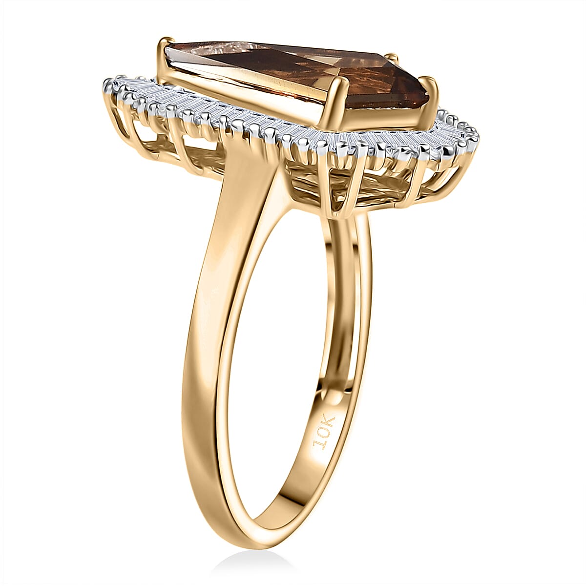 AAA Golden Turkizite and Luxuriant Lab Grown Diamond VS 2.65 ctw Ring in 10K Yellow Gold (Size 7.0) image number 3