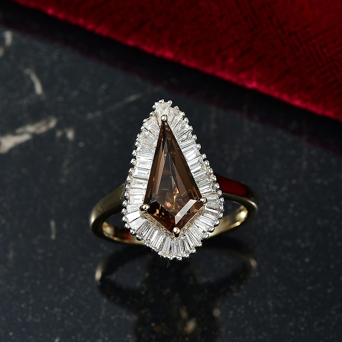 AAA Golden Turkizite and Luxuriant Lab Grown Diamond VS 2.65 ctw Brilliance of Kite Ring in 10K Yellow Gold (Size 8.0) image number 1