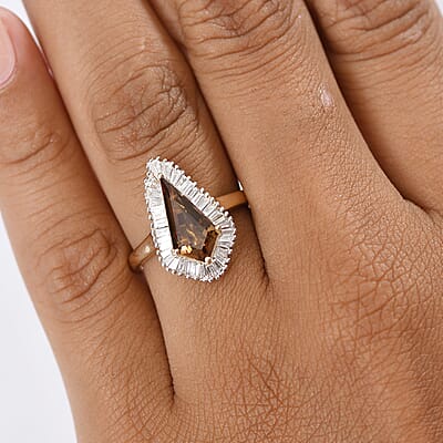 AAA Golden Turkizite, Lab Grown Diamond Ring in 10K Yellow Gold 2.65 ctw (Size 8.0)