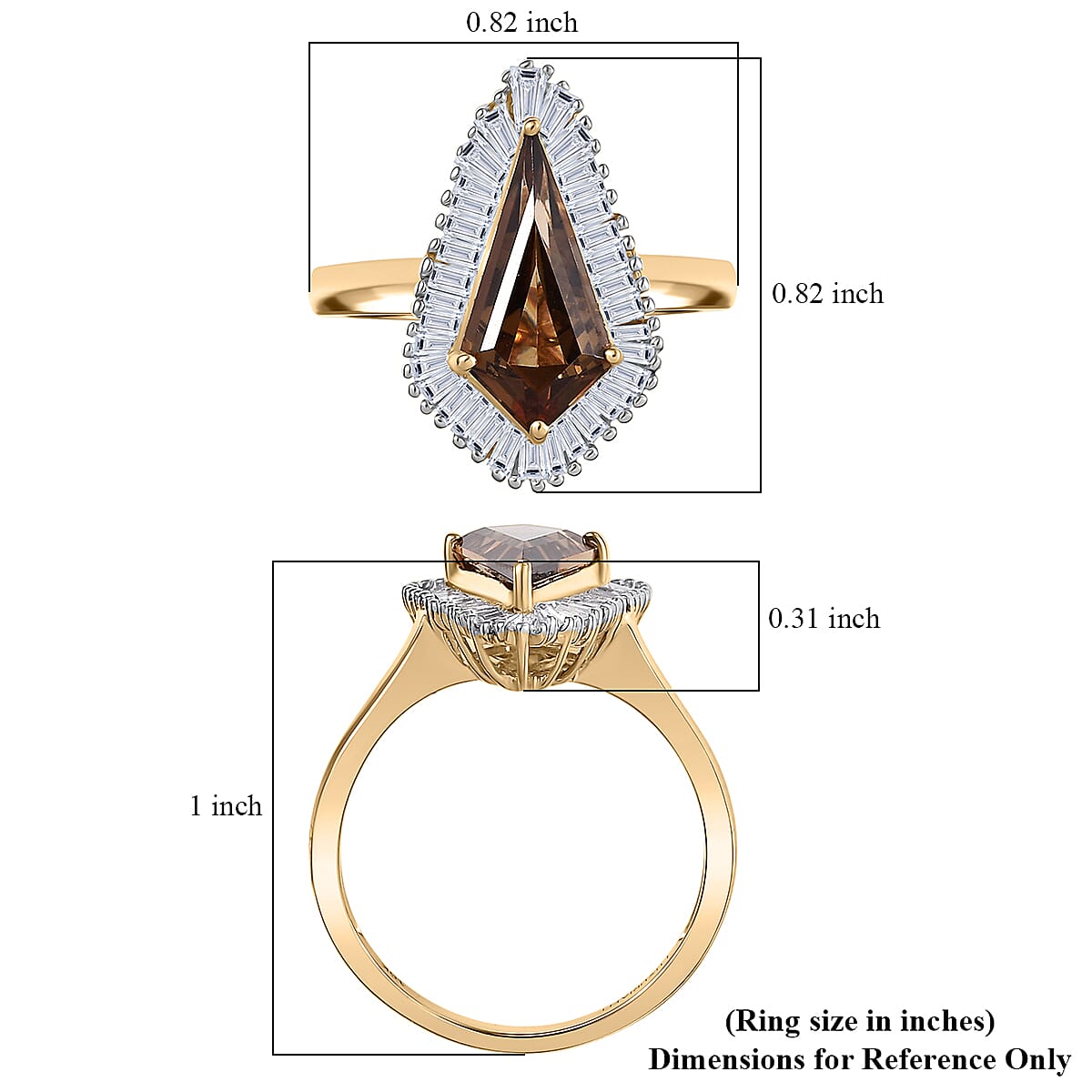 AAA Golden Turkizite and Luxuriant Lab Grown Diamond VS 2.65 ctw Brilliance of Kite Ring in 10K Yellow Gold (Size 8.0) image number 5