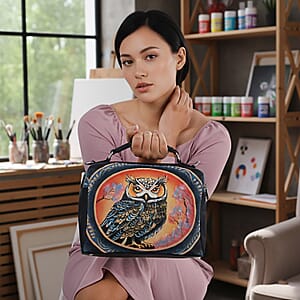 LA Marey Navy Genuine Leather Handpainted Handbag with Detachable Shoulder Strap