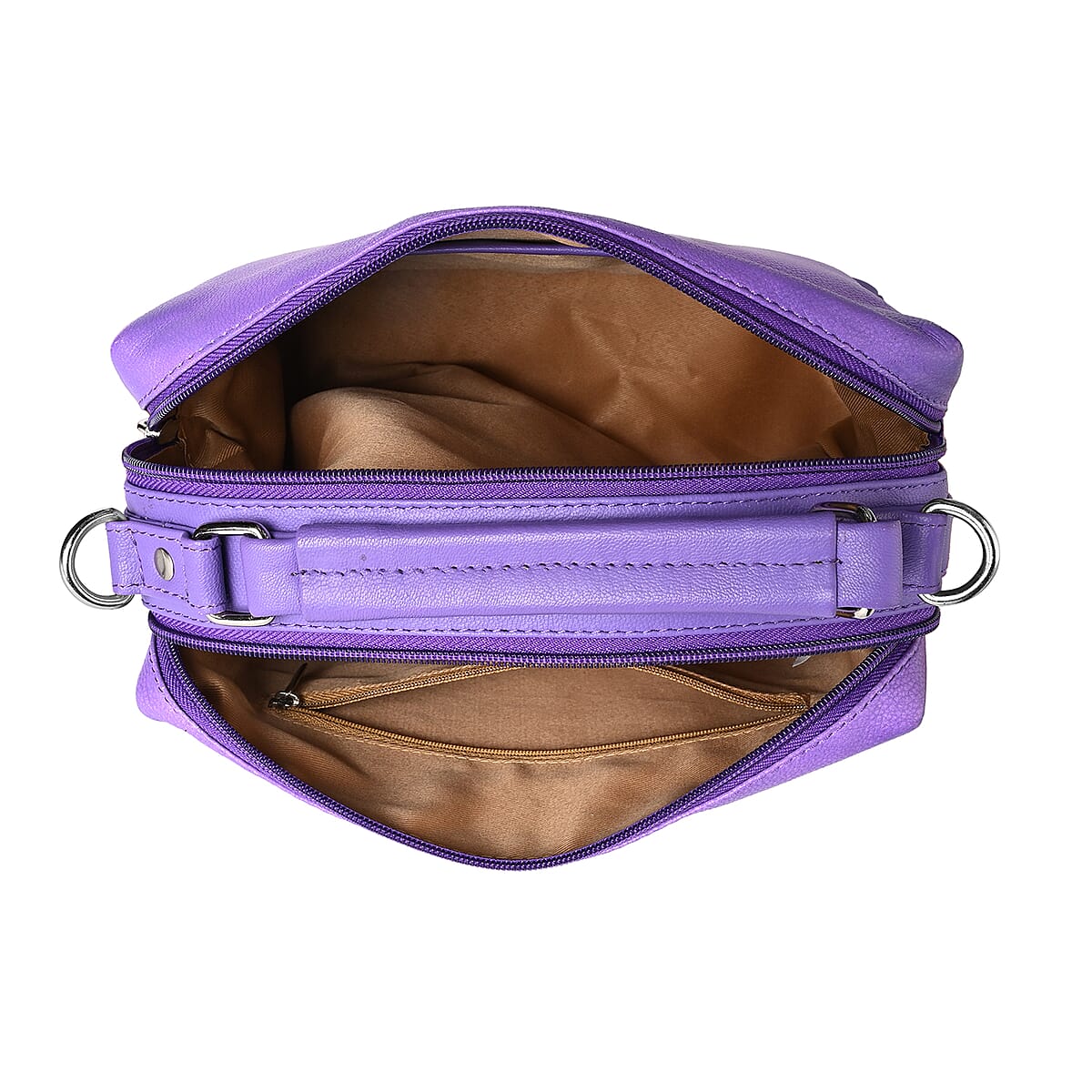 LA Marey Purple Genuine Leather Handpainted Handbag with Detachable Shoulder Strap image number 6