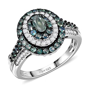 D'Joy Narsipatnam Alexandrite and Moissanite 1.30 ctw Galaxy Orbit Ring in Rhodium Over Sterling Silver (Size 10.0)