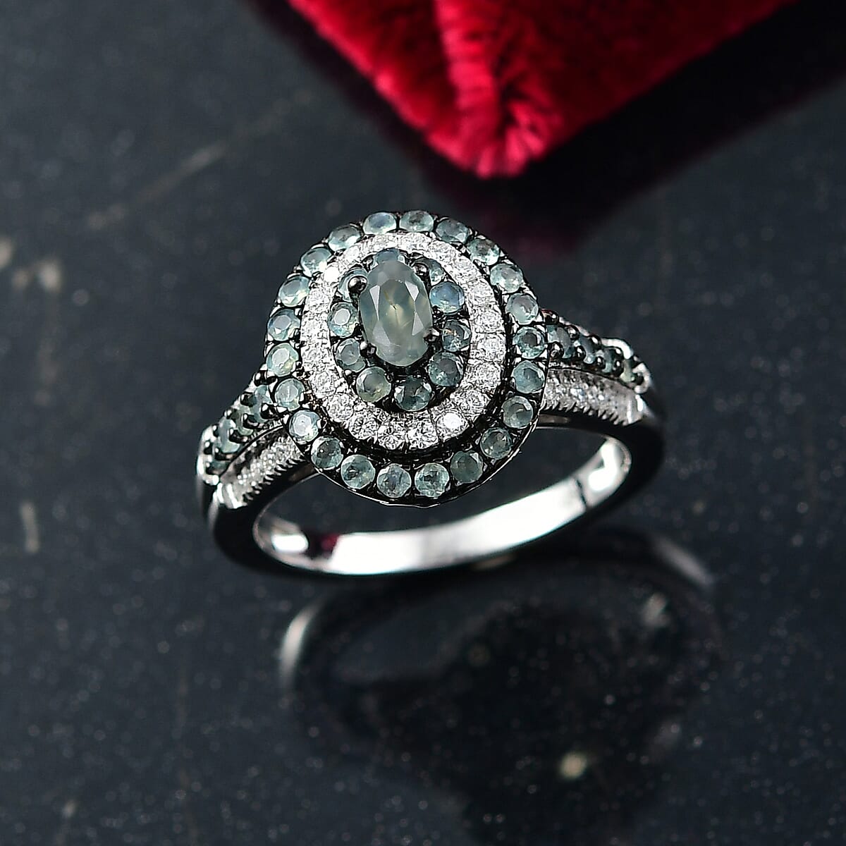 D'Joy Narsipatnam Alexandrite and Moissanite 1.30 ctw Galaxy Orbit Ring in Rhodium Over Sterling Silver (Size 10.0) image number 1