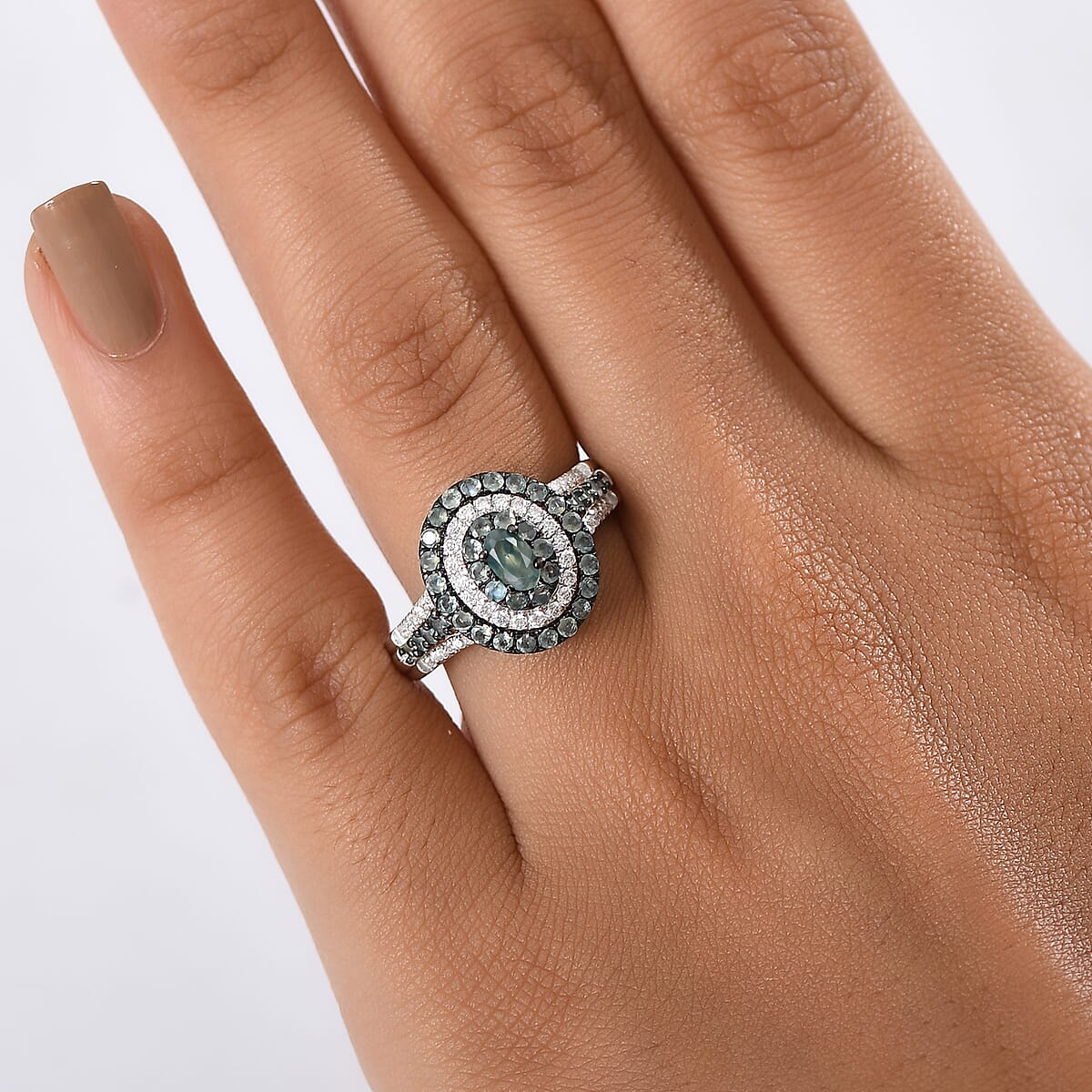 D'Joy Narsipatnam Alexandrite and Moissanite 1.30 ctw Galaxy Orbit Ring in Rhodium Over Sterling Silver (Size 10.0) image number 2
