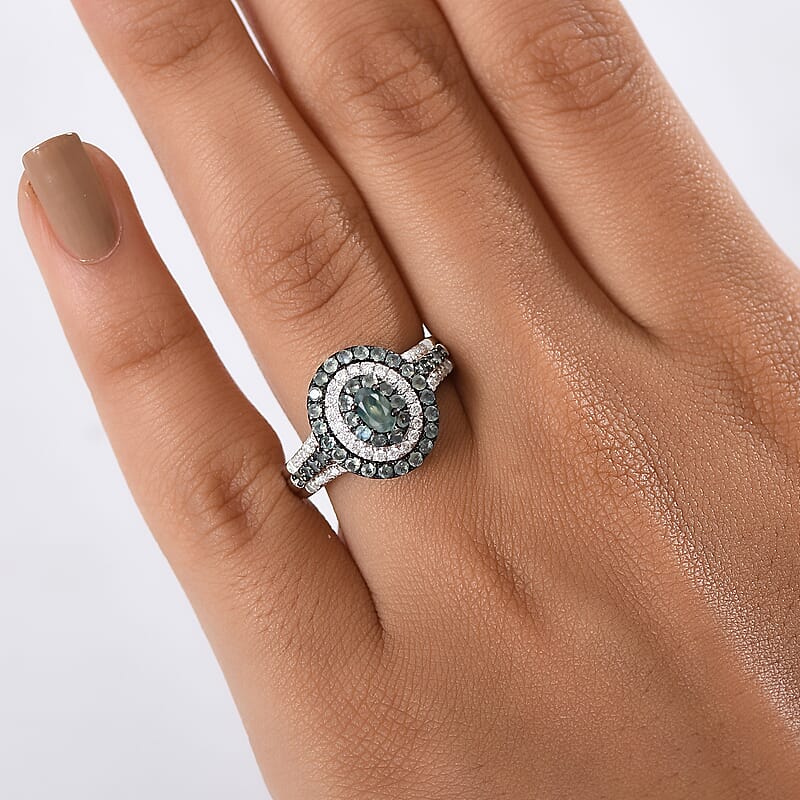 D'Joy Narsipatnam Alexandrite and Moissanite 1.30 ctw Galaxy Orbit Ring in Rhodium Over Sterling Silver (Size 10.0)