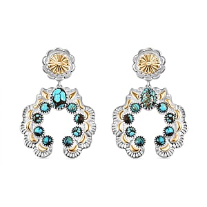 D'Joy Artisan Crafted Sleeping Beauty Turquoise 3.65 ctw Native American Concho Earrings in 18K YG and Rhodium Over Sterling Silver