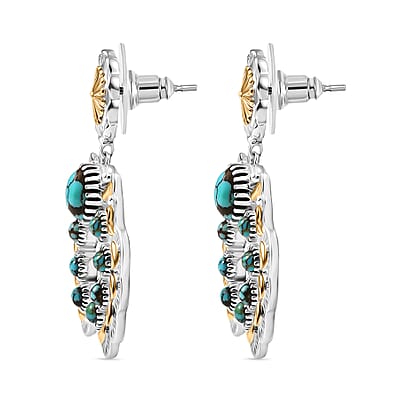 D'Joy Artisan Crafted Sleeping Beauty Turquoise 3.65 ctw Native American Concho Earrings in 18K YG and Rhodium Over Sterling Silver