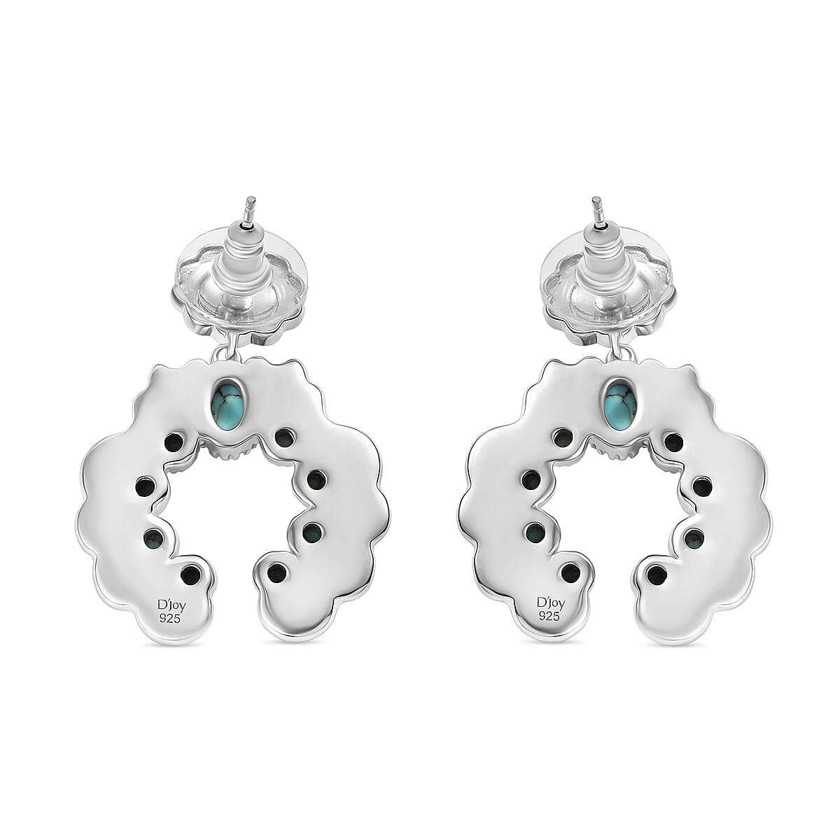 D'Joy Artisan Crafted Sleeping Beauty Turquoise 3.65 ctw Native American Concho Earrings in 18K YG and Rhodium Over Sterling Silver image number 4