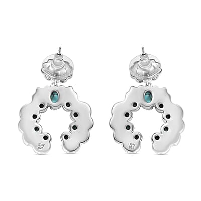 D'Joy Artisan Crafted Sleeping Beauty Turquoise 3.65 ctw Native American Concho Earrings in 18K YG and Rhodium Over Sterling Silver