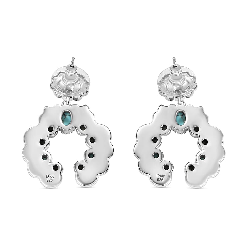 D'Joy Artisan Crafted Sleeping Beauty Turquoise 3.65 ctw Native American Concho Earrings in 18K YG and Rhodium Over Sterling Silver