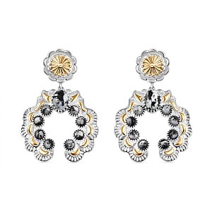 D'Joy Artisan Crafted White Buffalo 3.90 ctw Native American Concho Earrings in 18K YG and Rhodium Over Sterling Silver