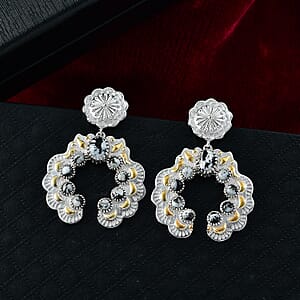 D'Joy Artisan Crafted White Buffalo 3.90 ctw Native American Concho Earrings in 18K YG and Rhodium Over Sterling Silver