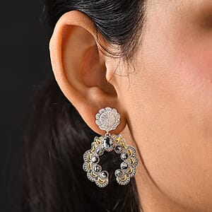 D'Joy Artisan Crafted White Buffalo 3.90 ctw Native American Concho Earrings in 18K YG and Rhodium Over Sterling Silver