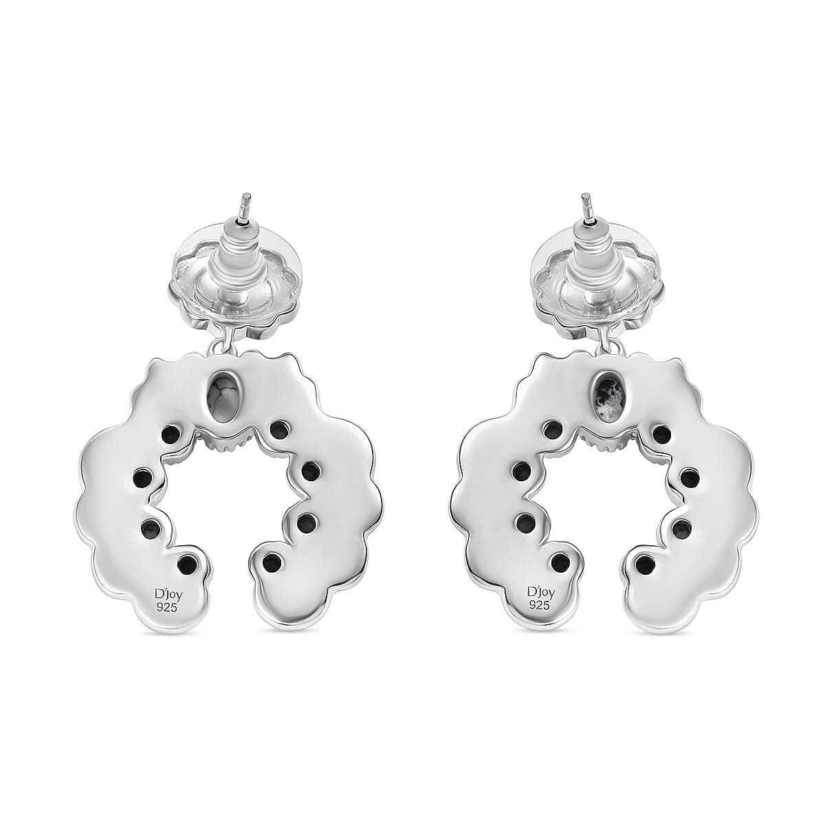 D'Joy Artisan Crafted White Buffalo 3.90 ctw Native American Concho Earrings in 18K YG and Rhodium Over Sterling Silver image number 4