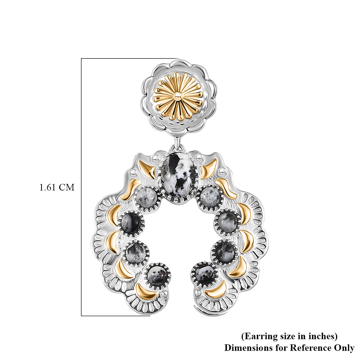 D'Joy Artisan Crafted White Buffalo 3.90 ctw Native American Concho Earrings in 18K YG and Rhodium Over Sterling Silver image number 5