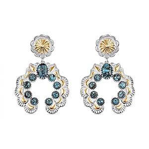 D'Joy Artisan Crafted Blue Moon Turquoise 3.50 ctw Native American Concho Earrings in 18K YG and Rhodium Over Sterling Silver