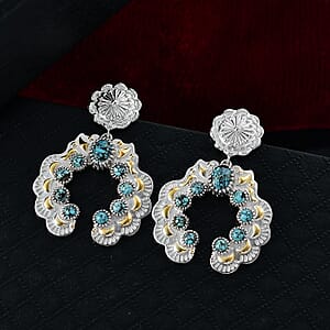 D'Joy Artisan Crafted Blue Moon Turquoise 3.50 ctw Native American Concho Earrings in 18K YG and Rhodium Over Sterling Silver