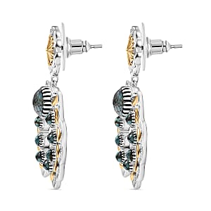 D'Joy Artisan Crafted Blue Moon Turquoise 3.50 ctw Native American Concho Earrings in 18K YG and Rhodium Over Sterling Silver