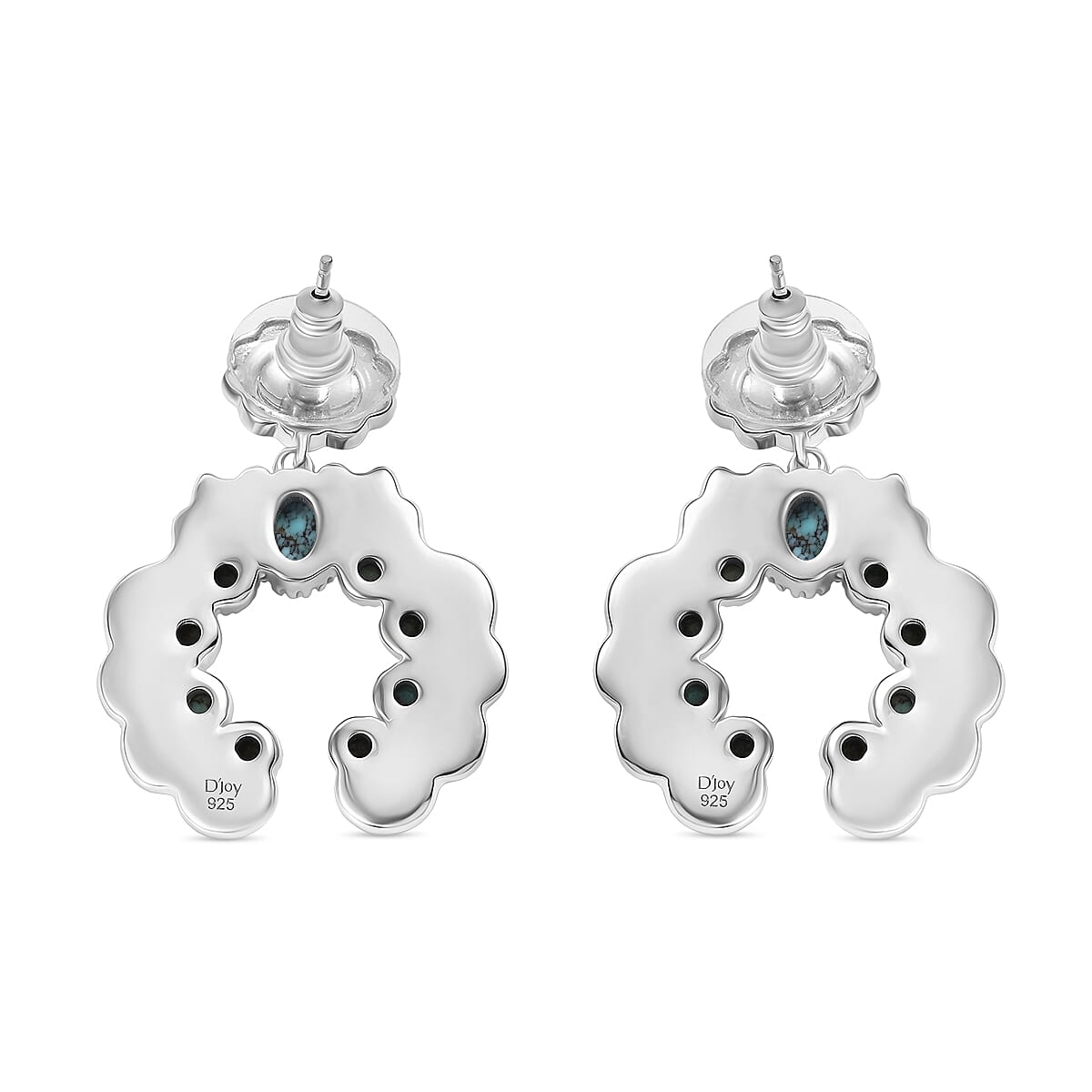 D'Joy Artisan Crafted Blue Moon Turquoise 3.50 ctw Native American Concho Earrings in 18K YG and Rhodium Over Sterling Silver