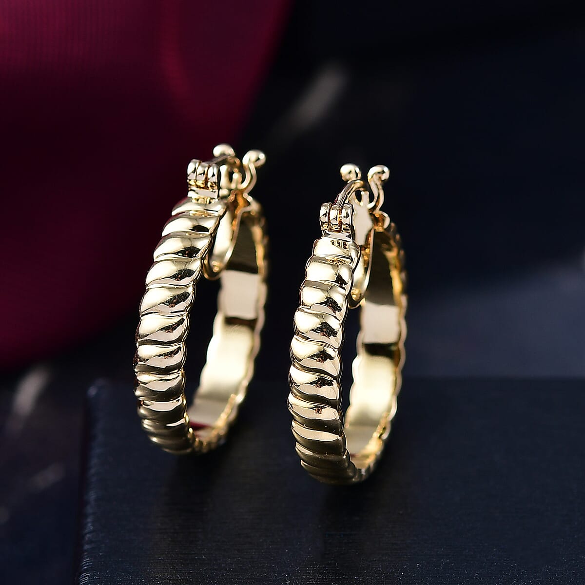 EverTrue Bronzella Collection Wave Link Hoop Earrings in 18K YG Plated Bronze image number 1