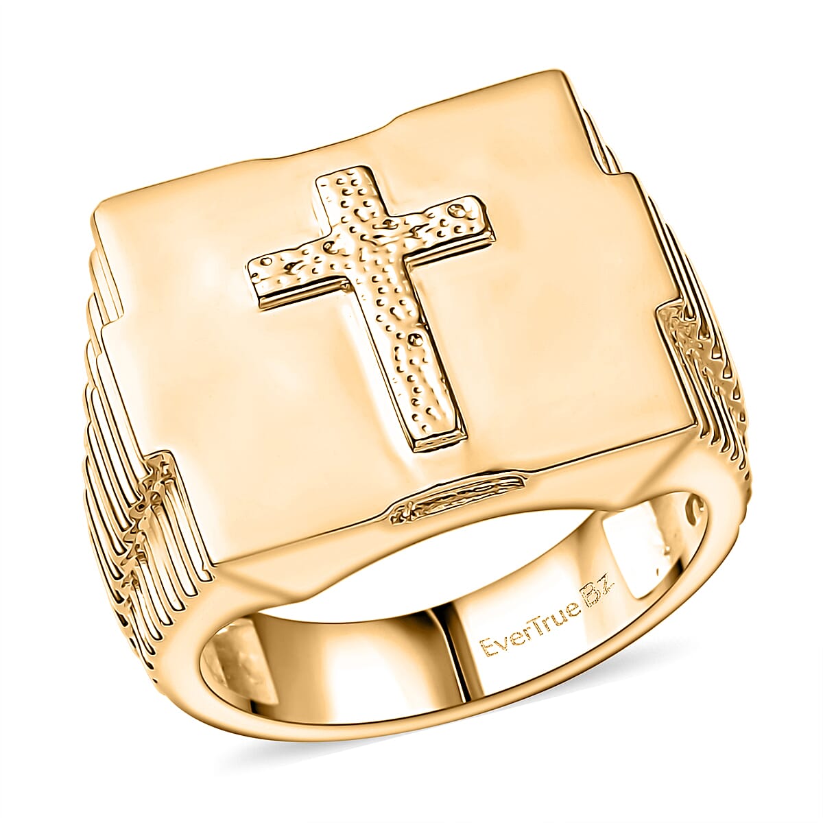 EverTrue Bronzella Collection Cross Men's Ring in 18K YG Plated Bronze (Size 11.0)