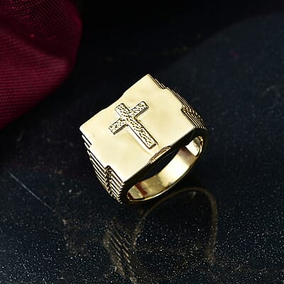 EverTrue Bronzella Collection Cross Men's Ring in 18K YG Plated Bronze (Size 11.0)