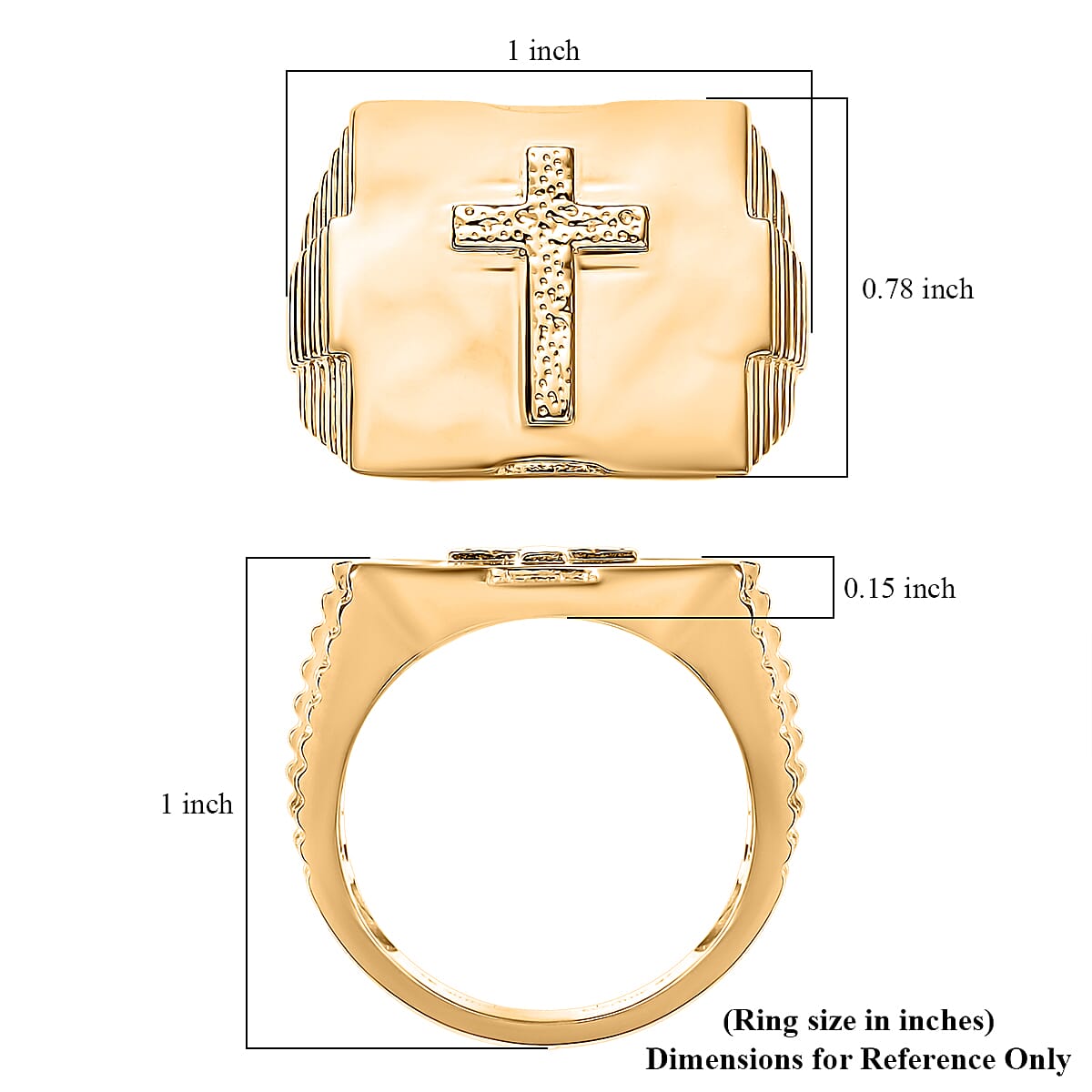EverTrue Bronzella Collection Cross Men's Ring in 18K YG Plated Bronze (Size 11.0)