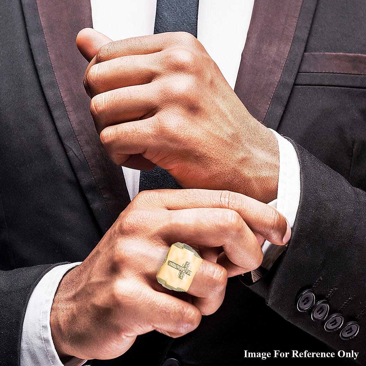 EverTrue Bronzella Collection Cross Men's Ring in 18K YG Plated Bronze (Size 14.0) image number 2