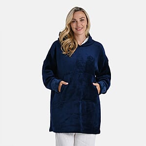 Tamsy Navy Fleece Hoodie Sweater Blanket with Kangaroo Pocket - One Size Fits Most