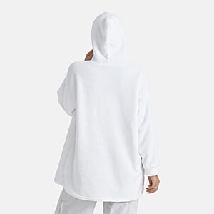 Tamsy White Fleece Hoodie Sweater Blanket with Kangaroo Pocket - One Size Fits Most