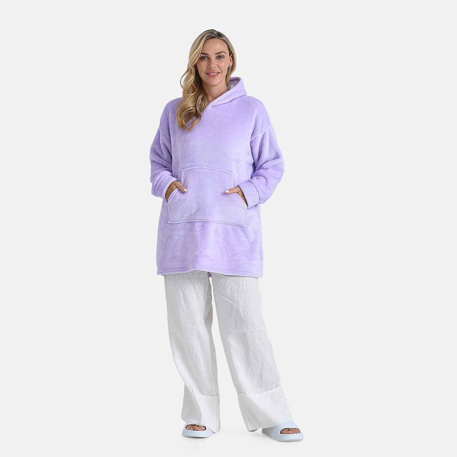 Tamsy Navy Fleece Hoodie Sweater Blanket with Kangaroo Pocket - One Size Fits Most