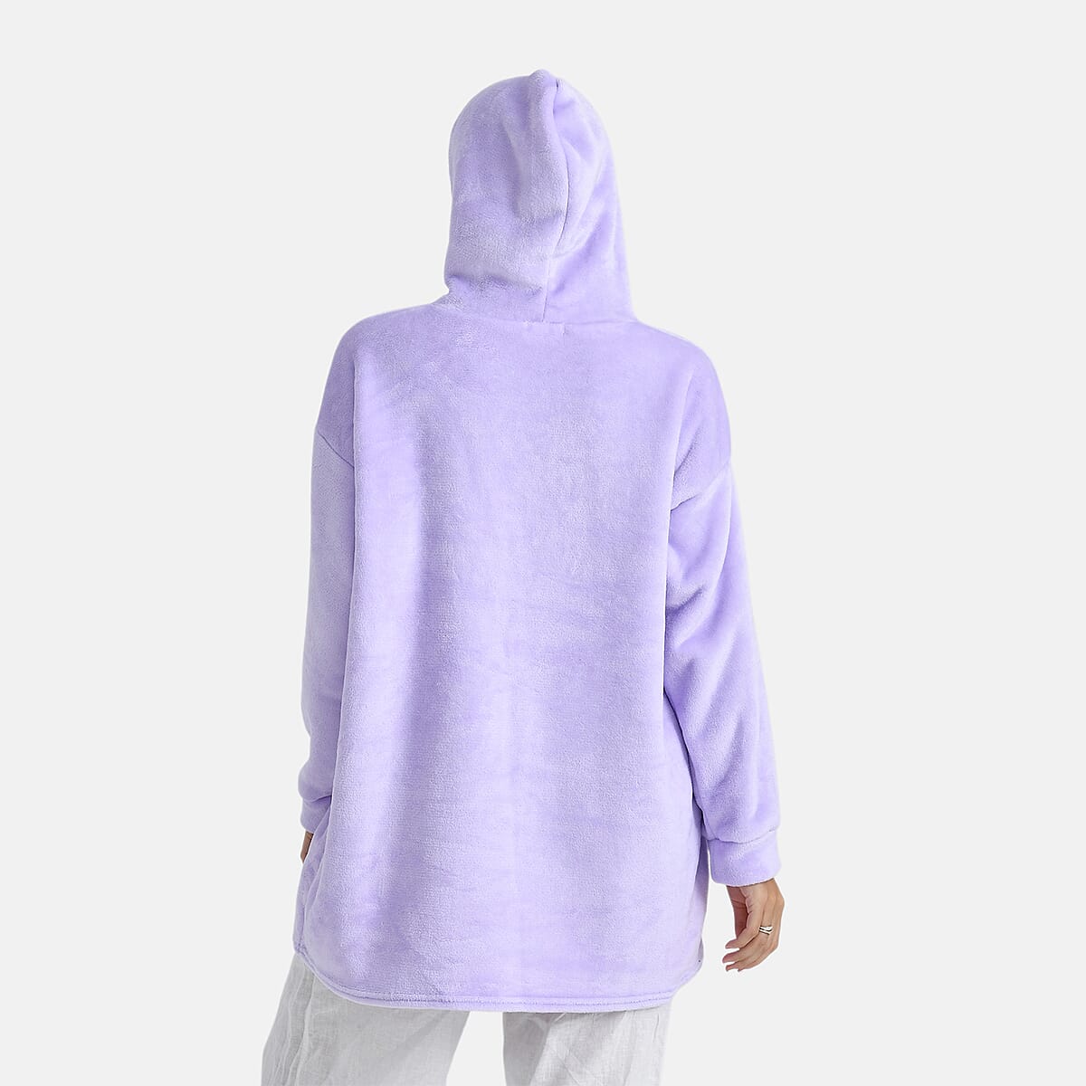 Tamsy Lilac Fleece Hoodie Sweater Blanket with Kangaroo Pocket - One Size Fits Most image number 1