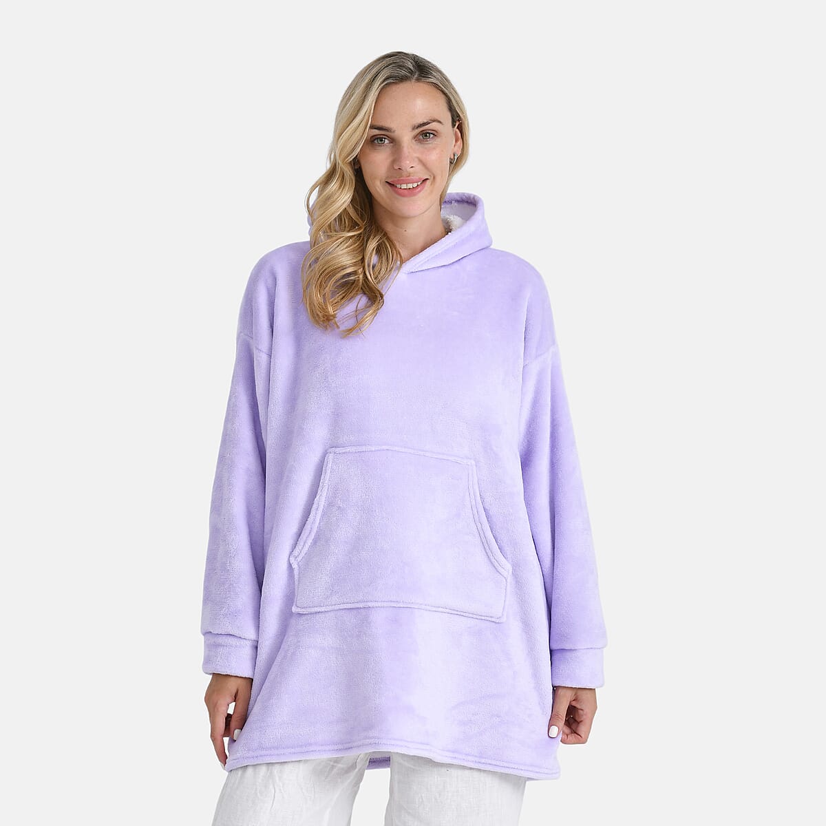 Tamsy Lilac Fleece Hoodie Sweater Blanket with Kangaroo Pocket - One Size Fits Most image number 3