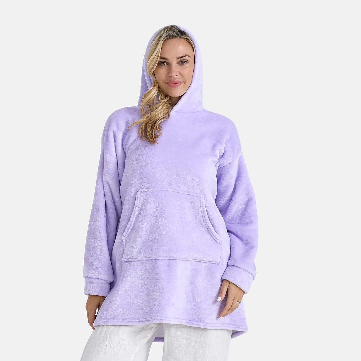 Tamsy Lilac Fleece Hoodie Sweater Blanket with Kangaroo Pocket - One Size Fits Most image number 4