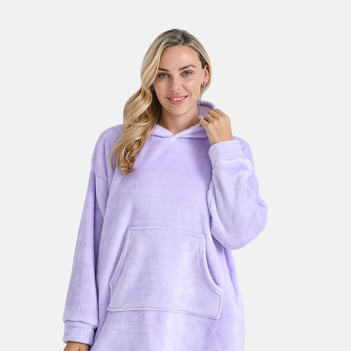 Tamsy Lilac Fleece Hoodie Sweater Blanket with Kangaroo Pocket - One Size Fits Most image number 5