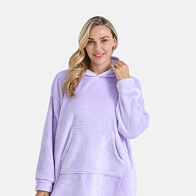 Tamsy Lilac Fleece Hoodie Sweater Blanket with Kangaroo Pocket - One Size Fits Most
