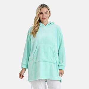 Tamsy Seafoam Fleece Hoodie Sweater Blanket with Kangaroo Pocket - One Size Fits Most