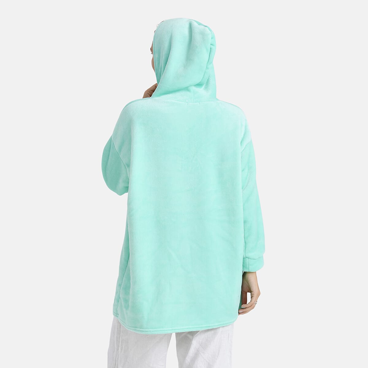 Tamsy Seafoam Fleece Hoodie Sweater Blanket with Kangaroo Pocket - One Size Fits Most image number 1