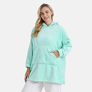 Tamsy Seafoam Fleece Hoodie Sweater Blanket with Kangaroo Pocket - One Size Fits Most