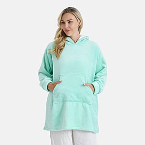 Tamsy Seafoam Fleece Hoodie Sweater Blanket with Kangaroo Pocket - One Size Fits Most