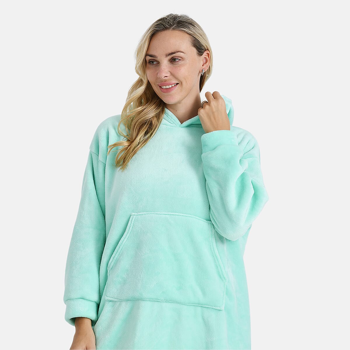 Tamsy Seafoam Fleece Hoodie Sweater Blanket with Kangaroo Pocket - One Size Fits Most image number 5