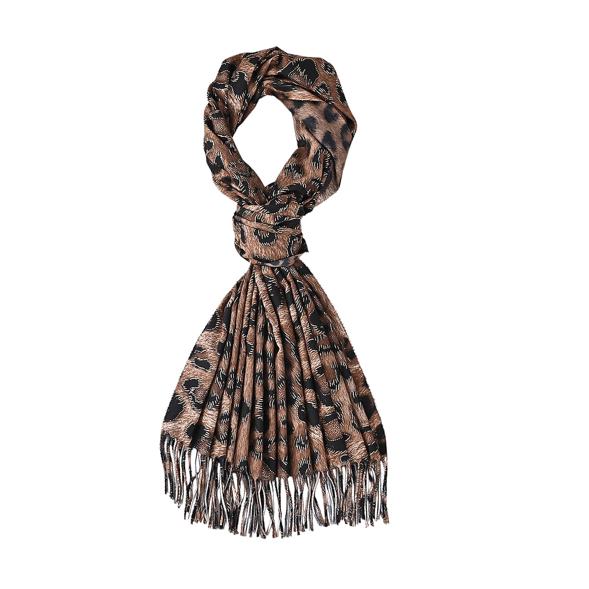 TAMSY Camel Leopard Print Scarf image number 0